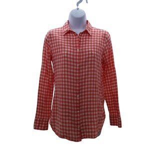 J.Crew Womens boy fit Shirt checkered light red /white button down long sleeve 2